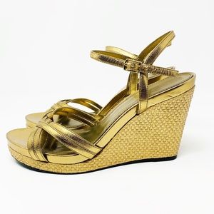 Ralph Lauren size 9 Leather Gold Textured Wedge